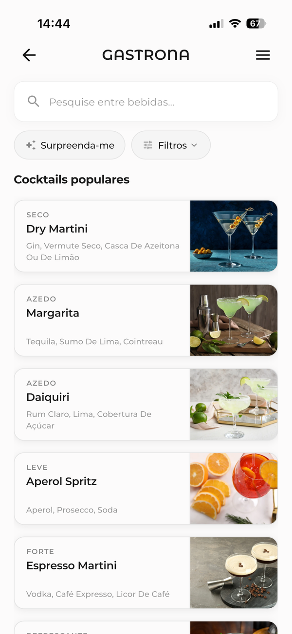 Receitas de cocktails, se quiseres